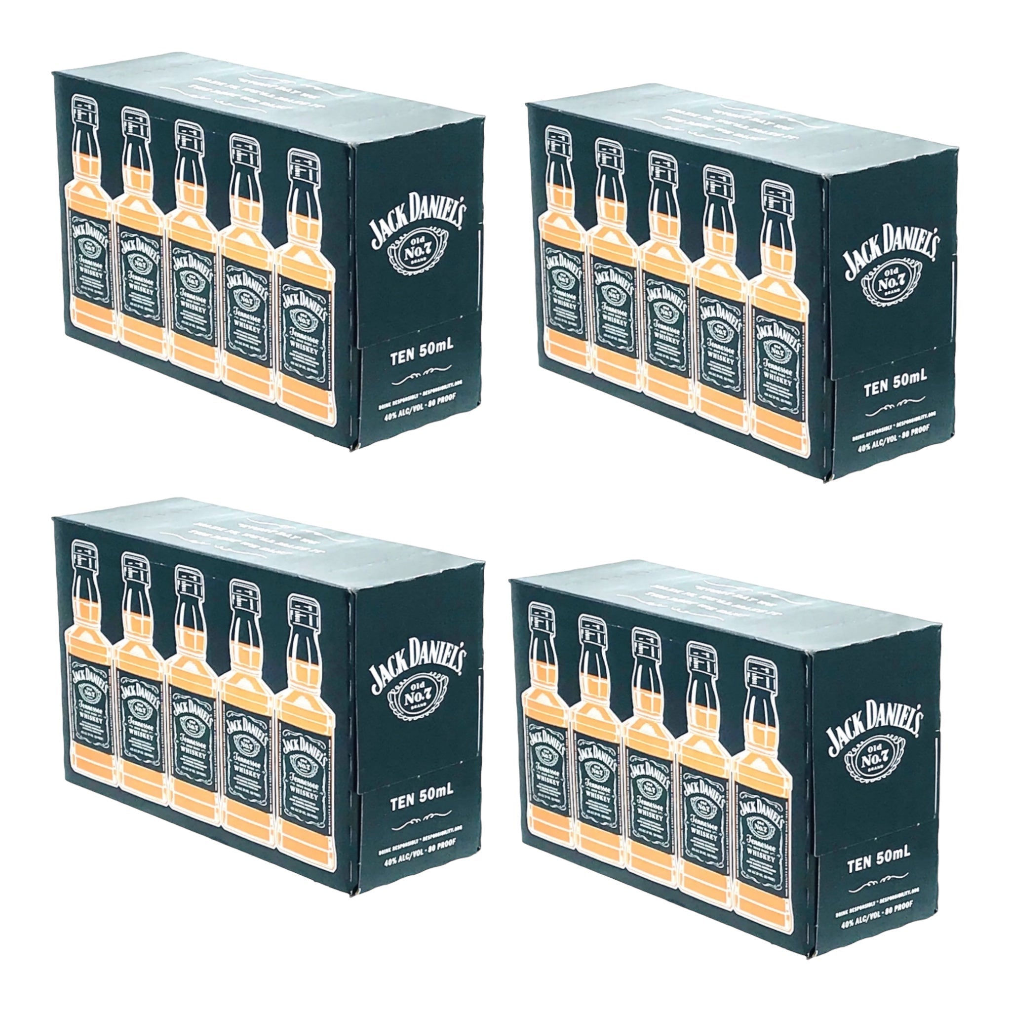 Jack Daniel's Black Label Old No.7 Brand Sour Mash Whiskey 50ml Bottle 10-Pack Bundle 4-Pack