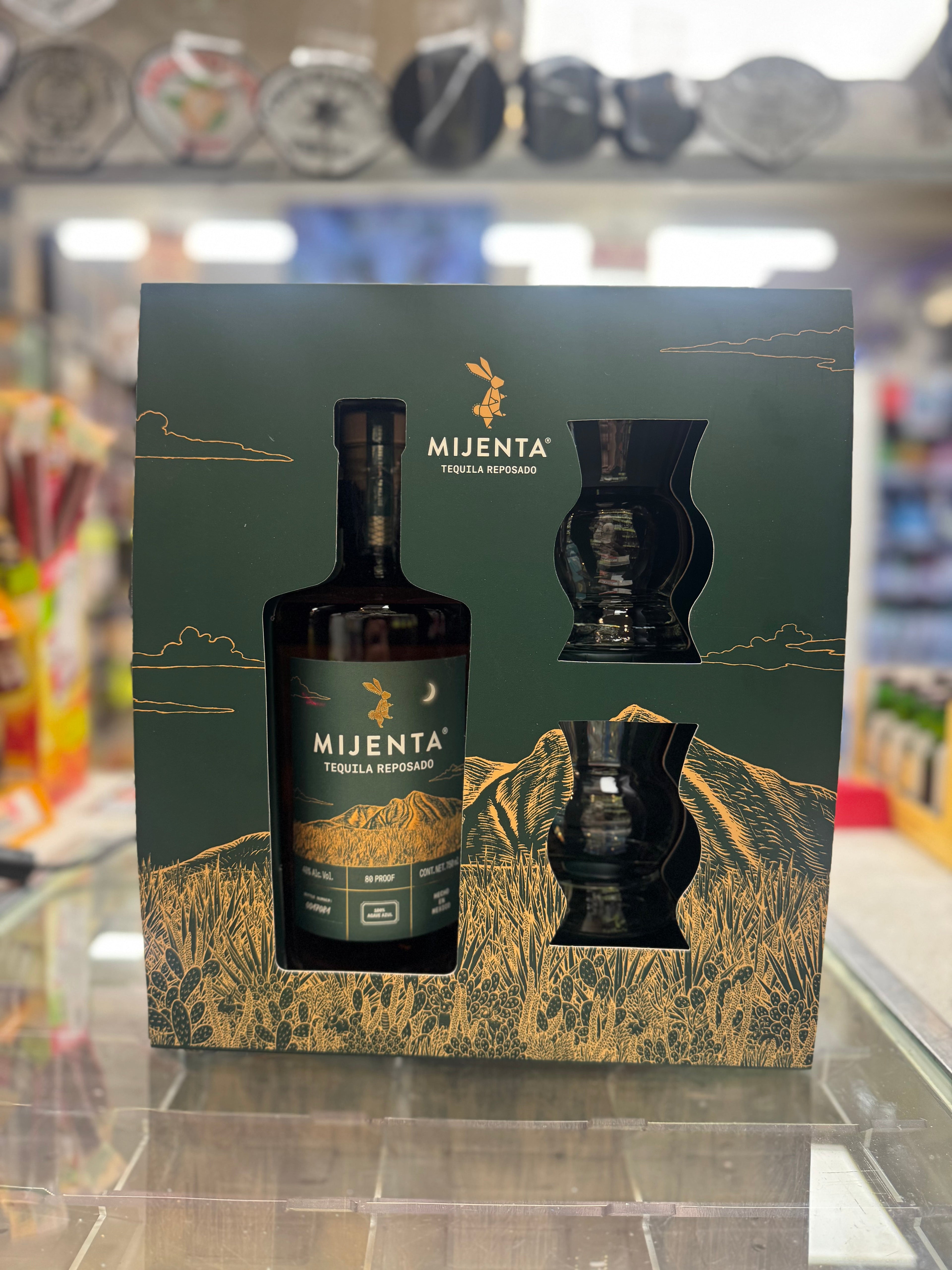 Mijenta Reposado Tequila 750ml with 2 Glass Cups Gift Set