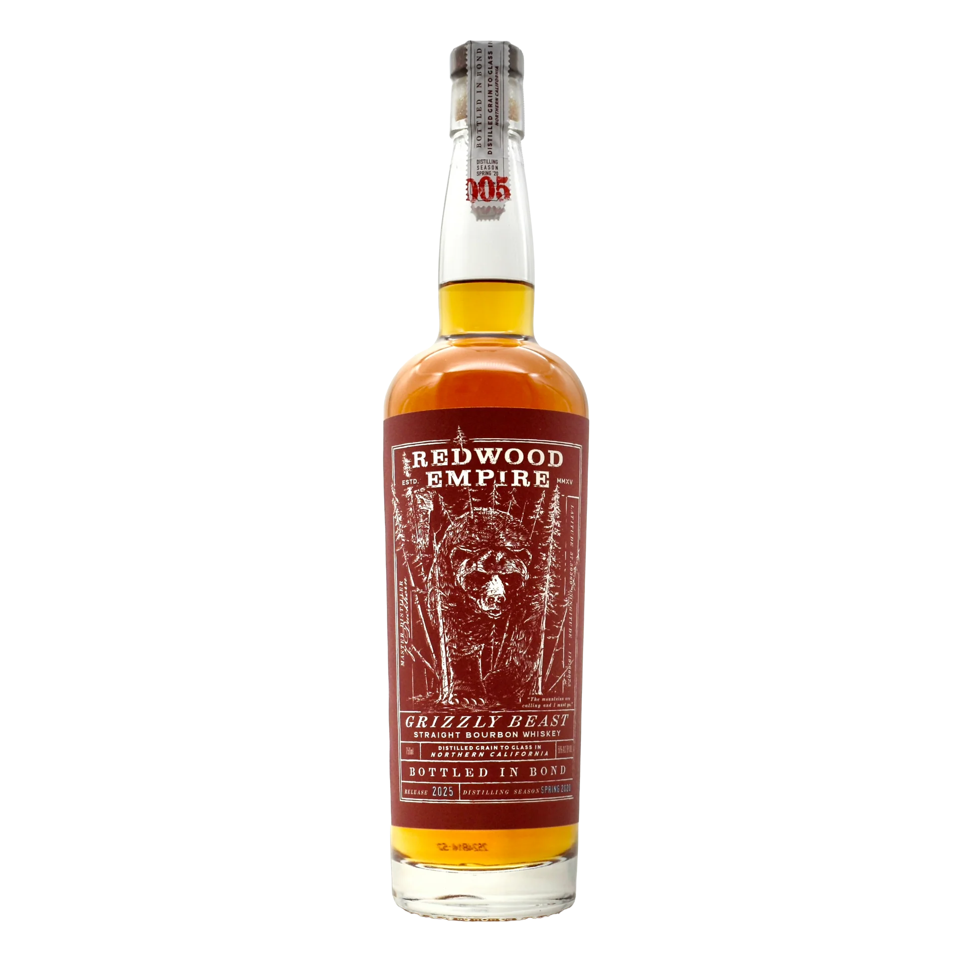 2025  Redwood Empire Grizzly Beast Bottled in Bond Batch 005 Straight Bourbon Whiskey