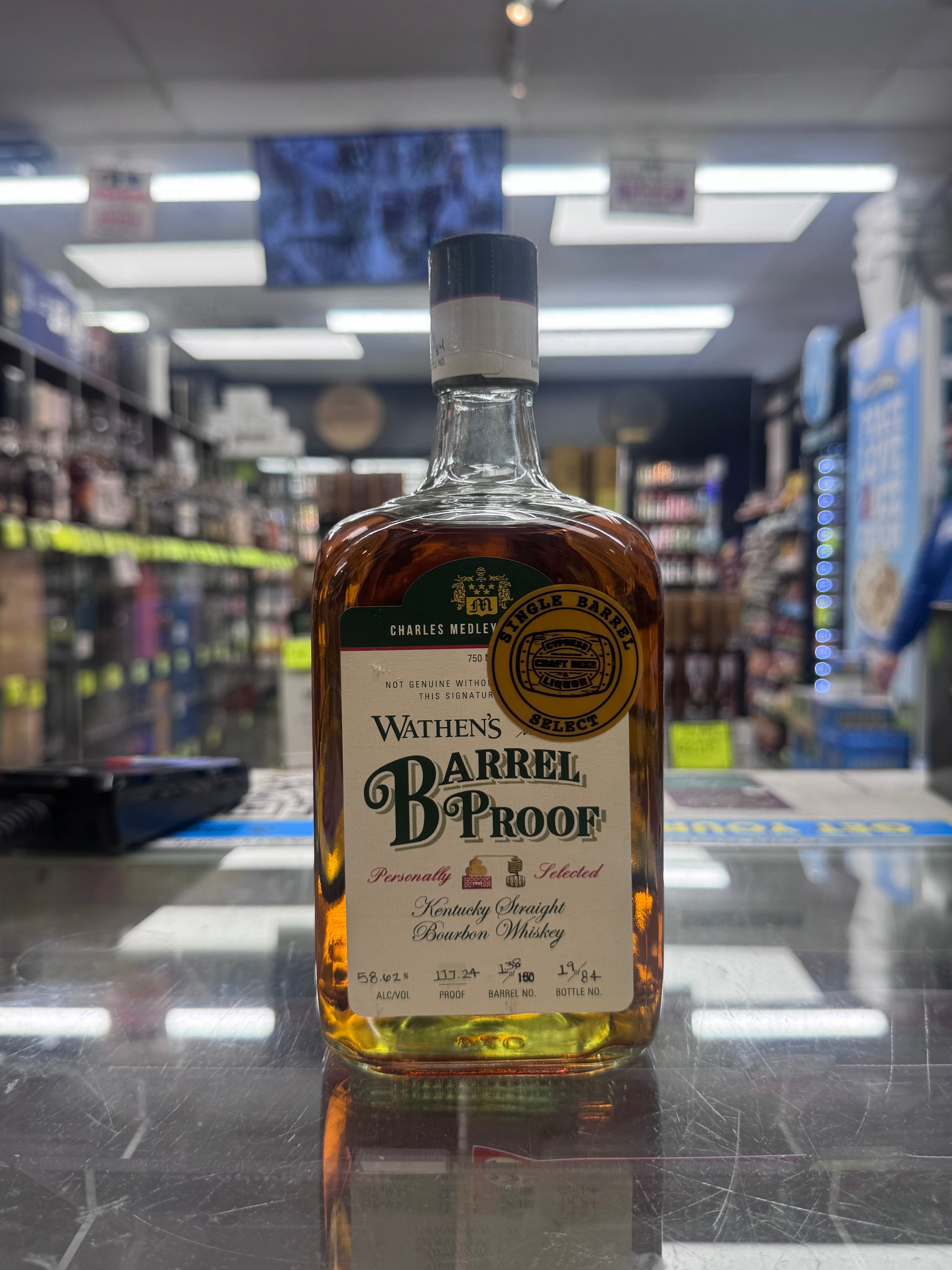 Wathen’s Single Barrel Barrel Proof 117.24 Proof Cypress Craft Store Pick  (Short Barrel 84 Bottles Only)