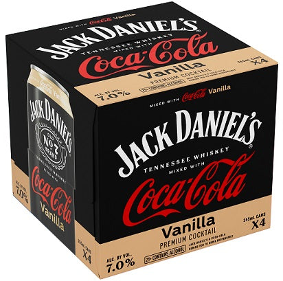 Jack Daniel's No.7 Whiskey & Coca Cola Vanilla Cocktail 4-Pack