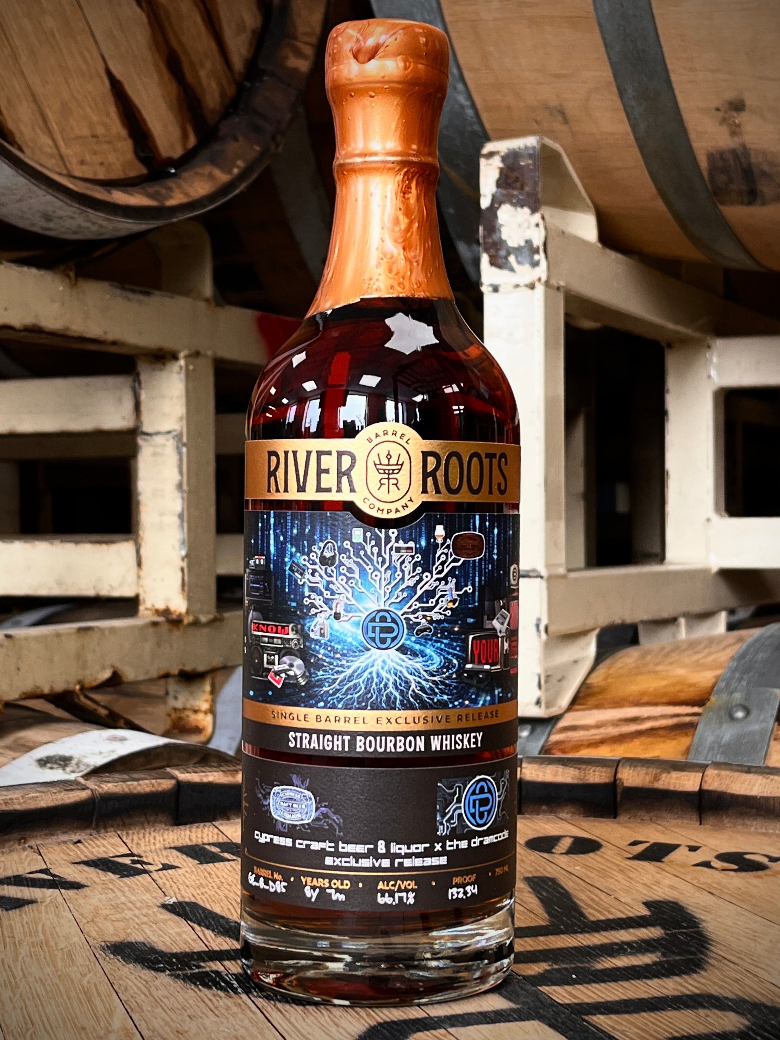 River Roots 132.34 Proof Cypress Craft x Dram Code Single Barrel Bourbon Whiskey 750ml