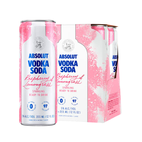 Absolut Vodka Soda Raspberry & Lemongrass (4 Pack) 12oz 355ml