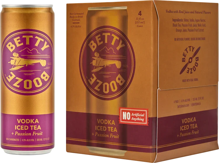 Betty Booze Vodka Iced Passion Fruit Tea 4 Pack 355 ml