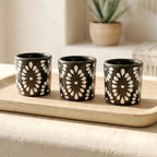 Black & White Talavera Design Ceramic Hand Printed Shot Glasses 1.6-Oz