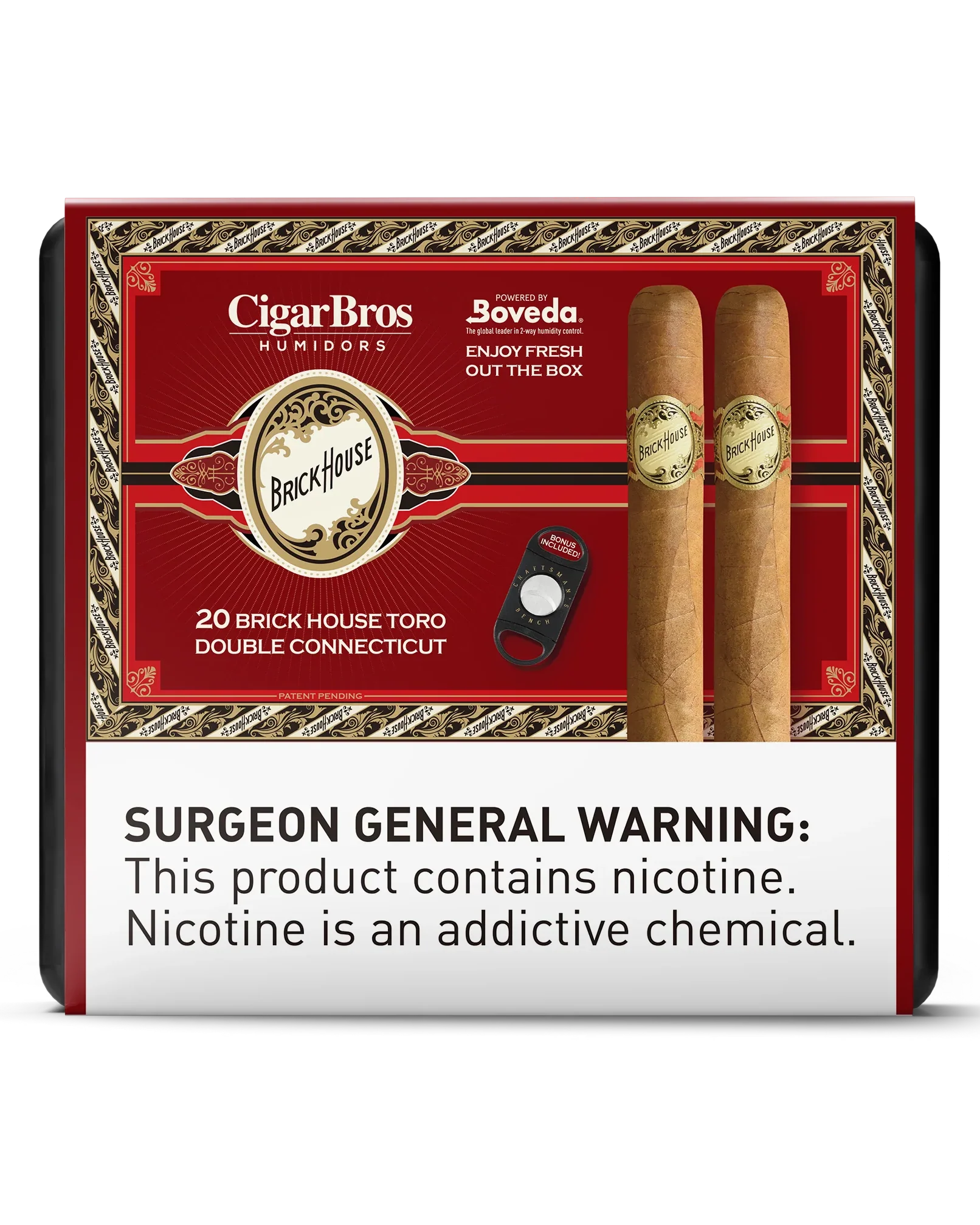 Brick House Toro Double Connecticut  Cigar With Personal Humidor by CigarBros (Box of 20)