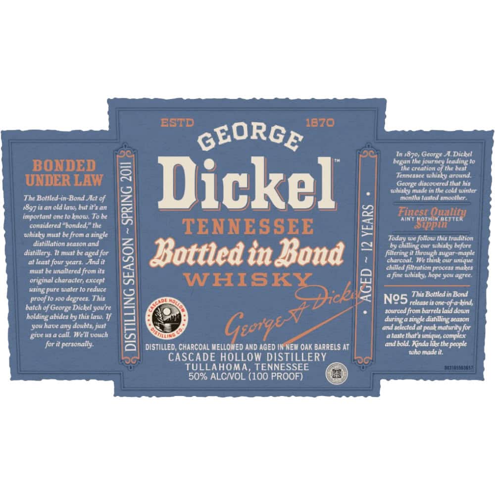 George Dickel 12 Year Old Bottled in Bond Tennessee Whisky 750ml