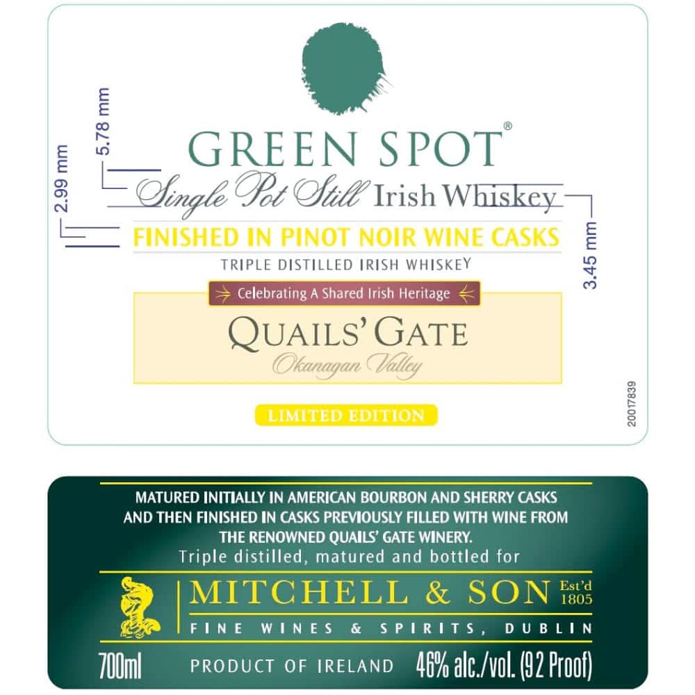 Mitchell & Son Green Spot Quail's Gate Pinot Noir Cask Finish Single Pot Still Irish Whiskey 700ml