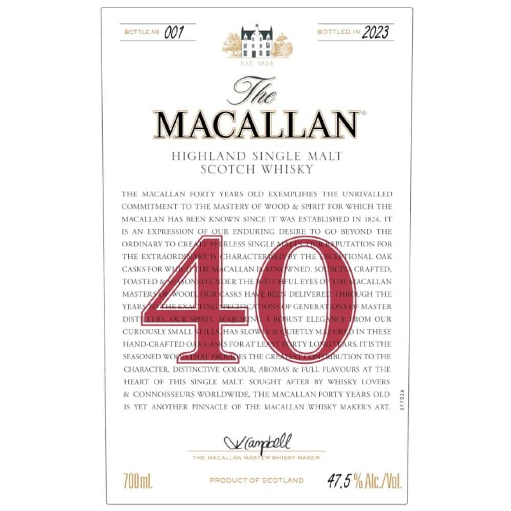 2023 Macallan 40 Year Old Single Malt Scotch Whisky 750ml