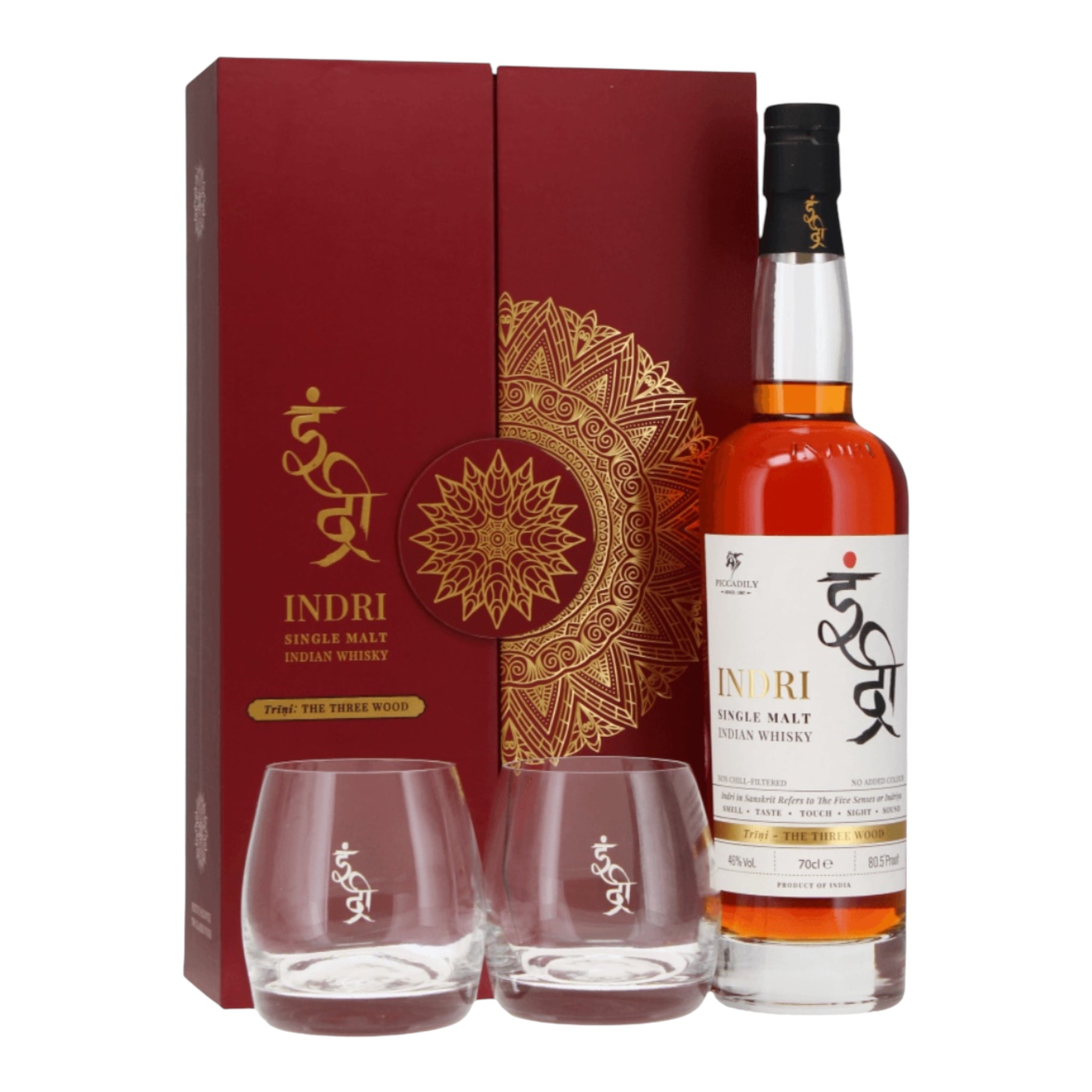 Indri Trini Single Malt Indian Whisky Gift Pack With Glasses