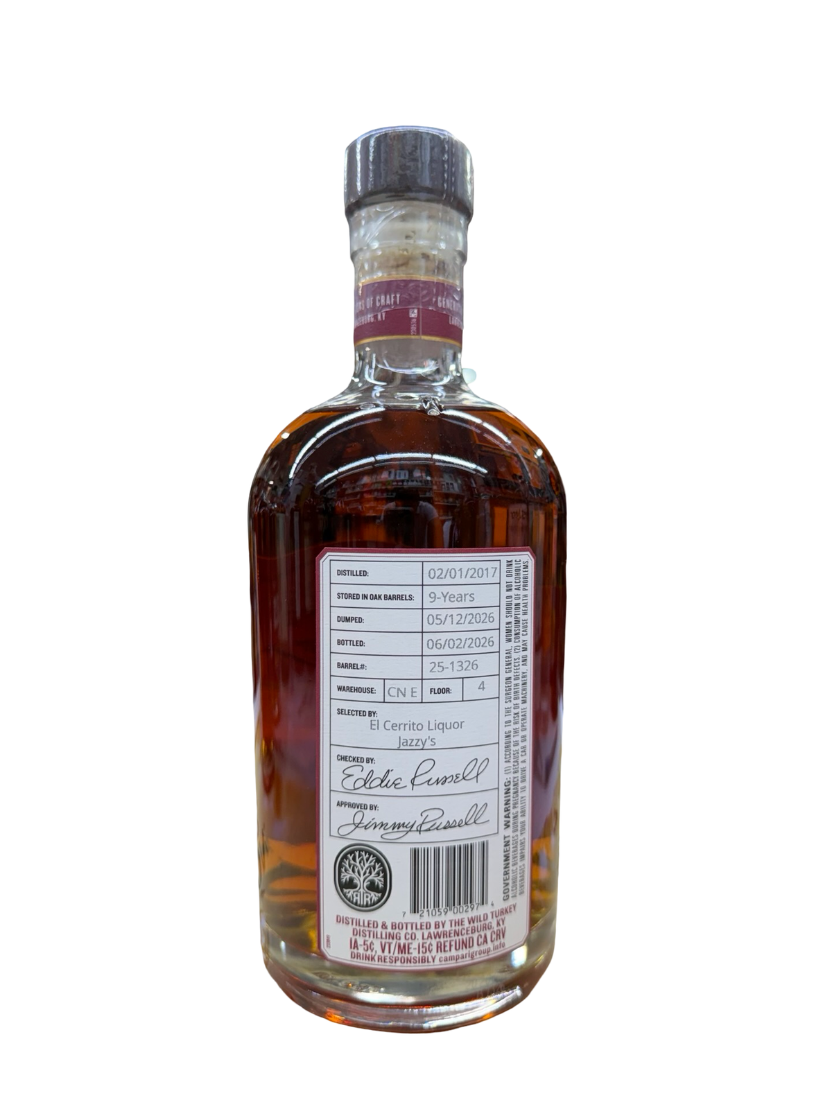 Russell’s Reserve 9 Year Old El Cerrito Liquor × Jazzy’s Wine Store Pick Private Barrel Selection Warehouse CN-E Barrel #25-1326 Kentucky Straight Bourbon Whiskey 750ml