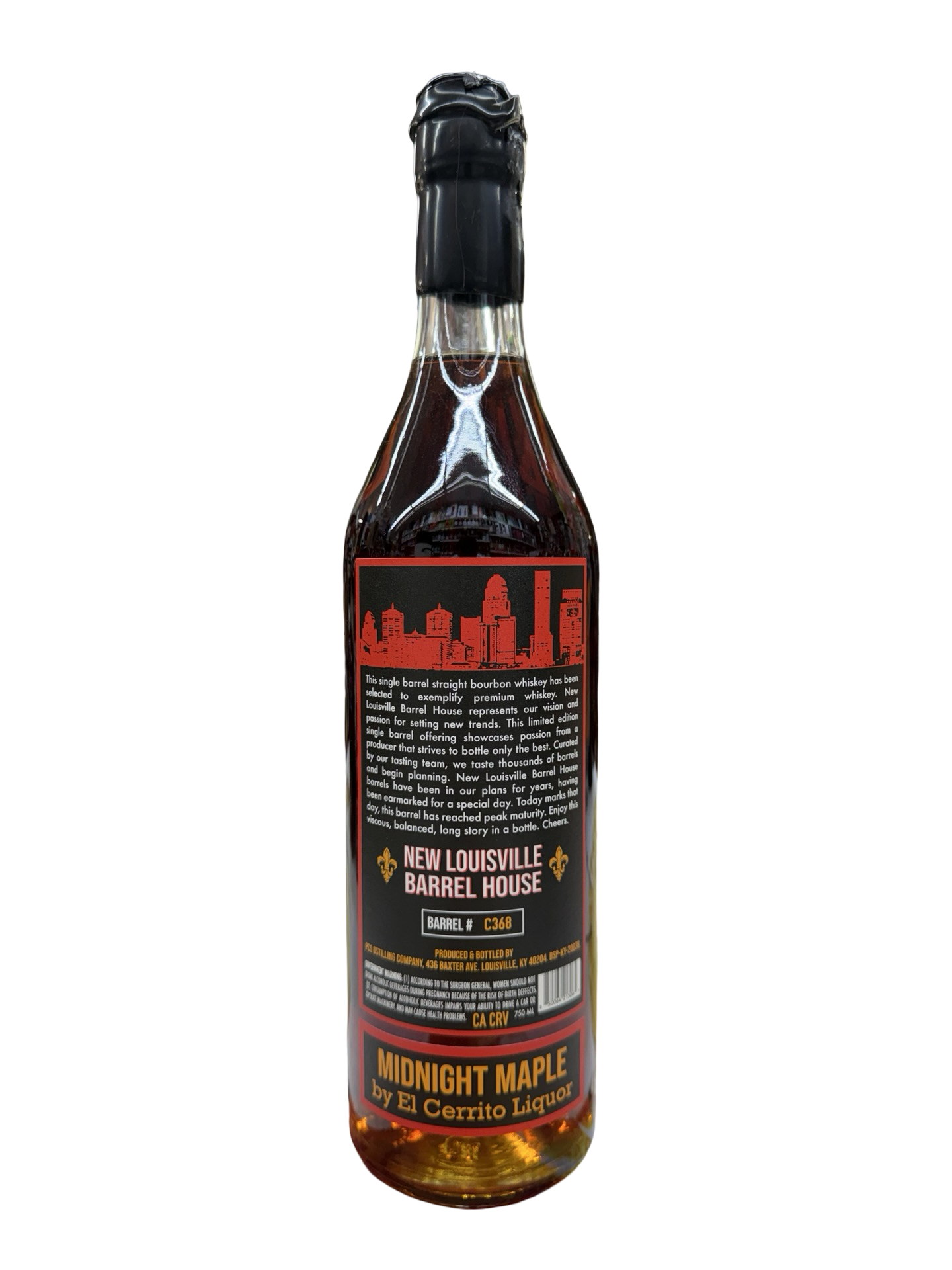 New Louisville Barrel House Midnight Maple 133.4 Proof El Cerrito Liquor Private Barrel #C368 Kentucky Straight Bourbon Whiskey 750ml