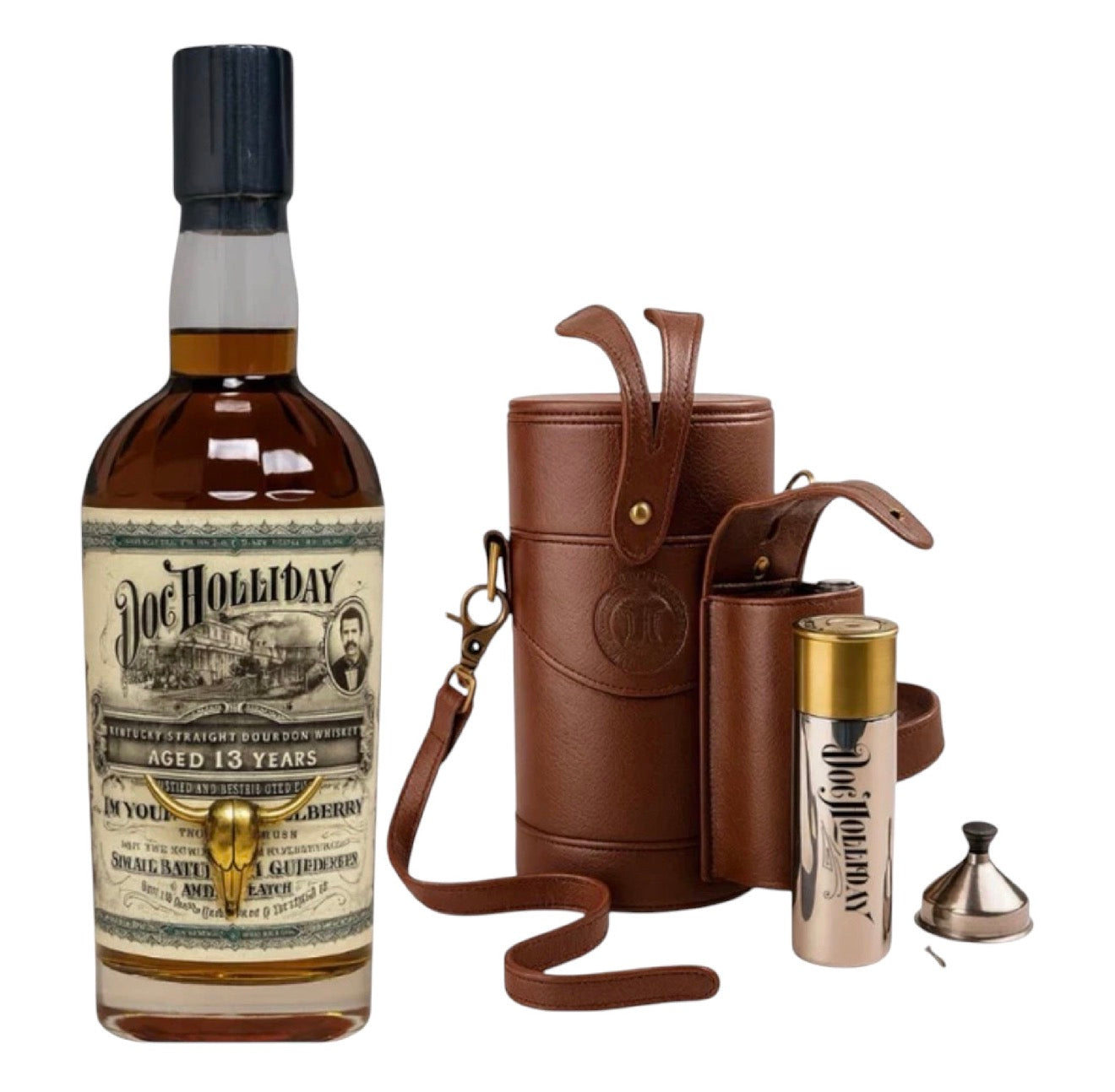 World Whiskey Society Doc Holliday 13 Year Bourbon With Hunter Bag & Flask Set