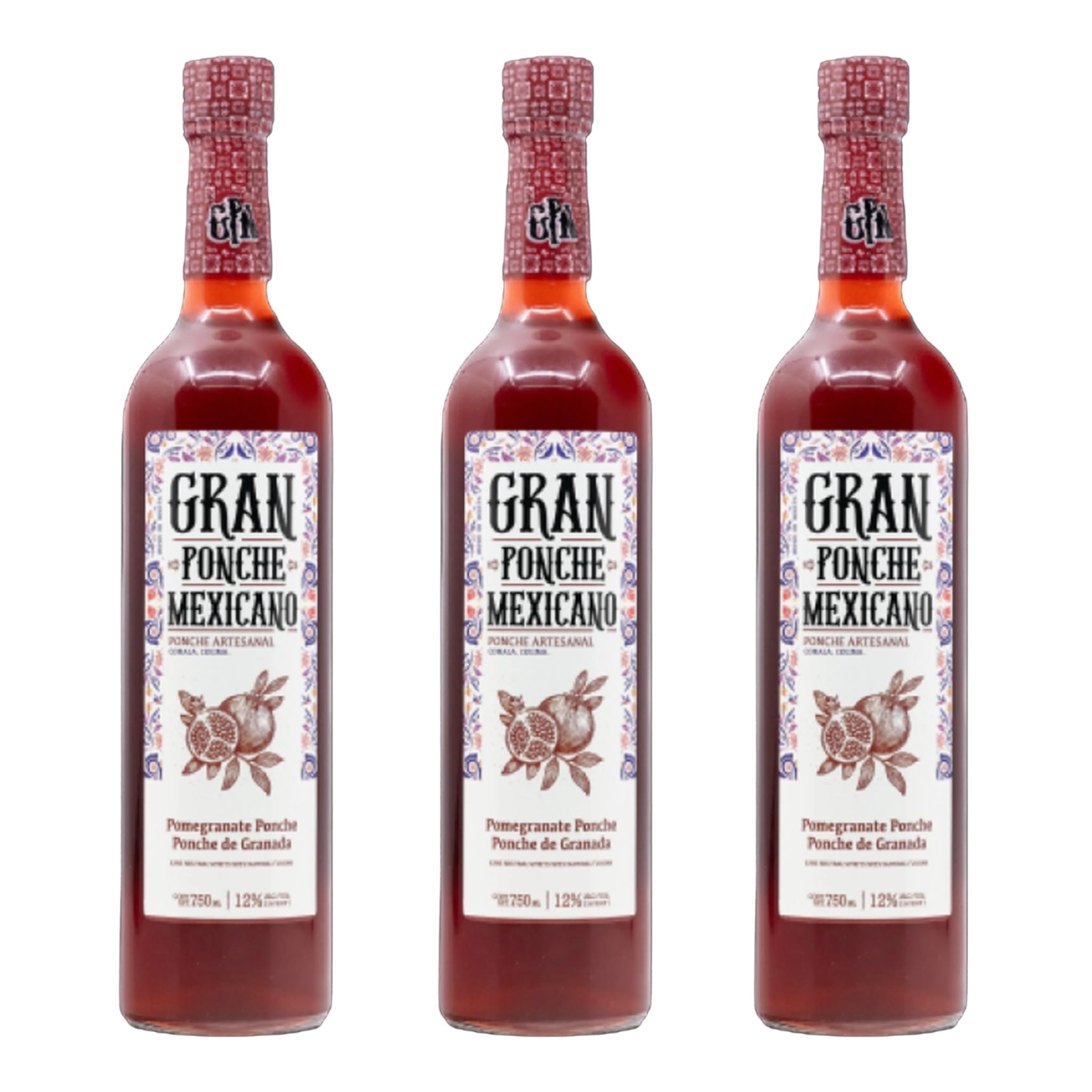 Gran Ponche Mexicano Pomegrande Ponche 750ml Bundle 3-Pack