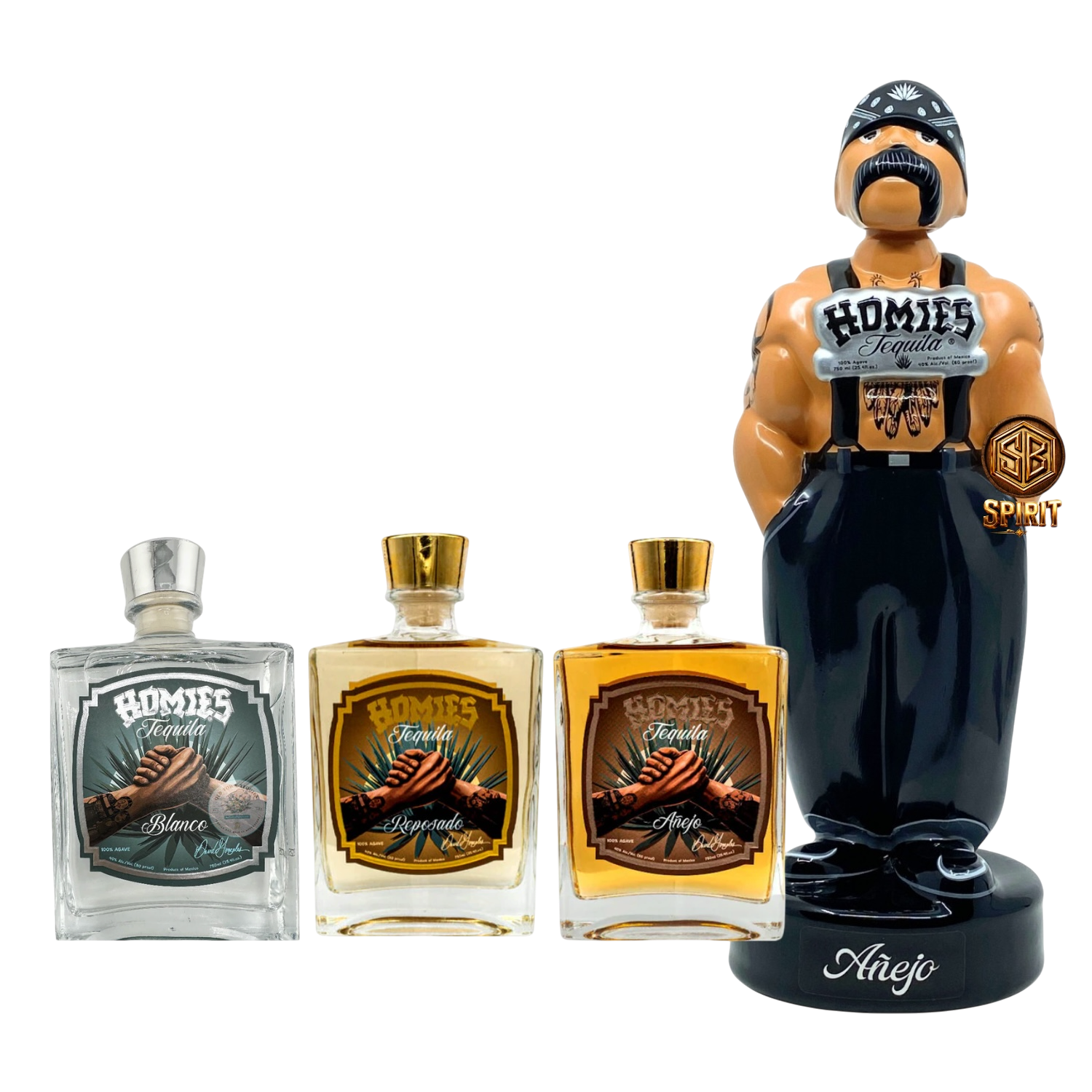 Homies  Blanco, Reposado, Anejo & Big Loko  Anejo Ceramic Figurine Bundle 750ml 4-Pack