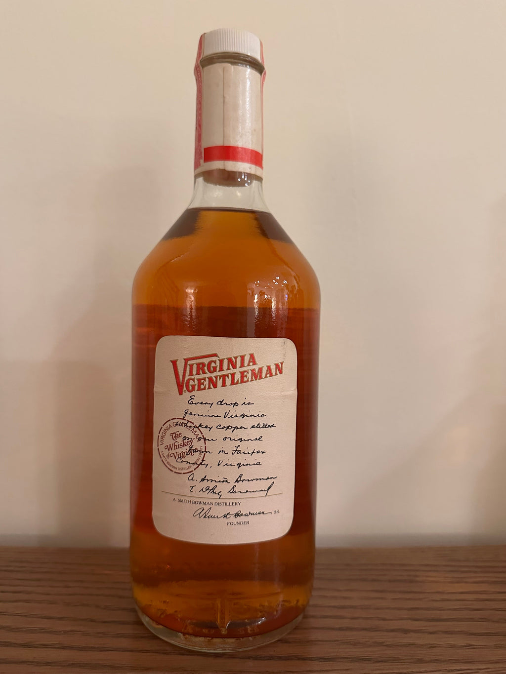 1978 A. Smith Bowman Virginia Gentleman 80 Proof Quart