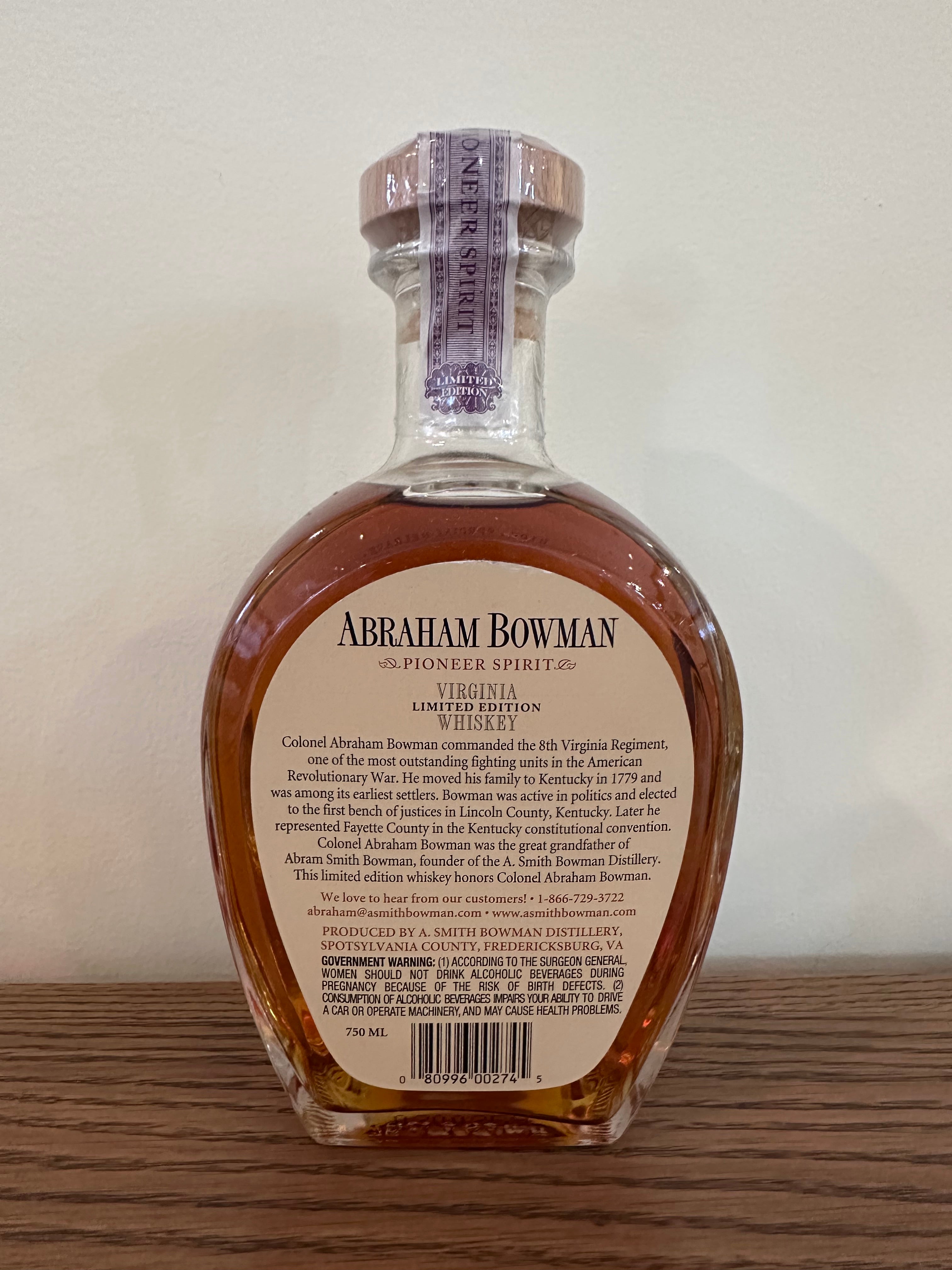 Abraham Bowman Rye Whiskey 2010