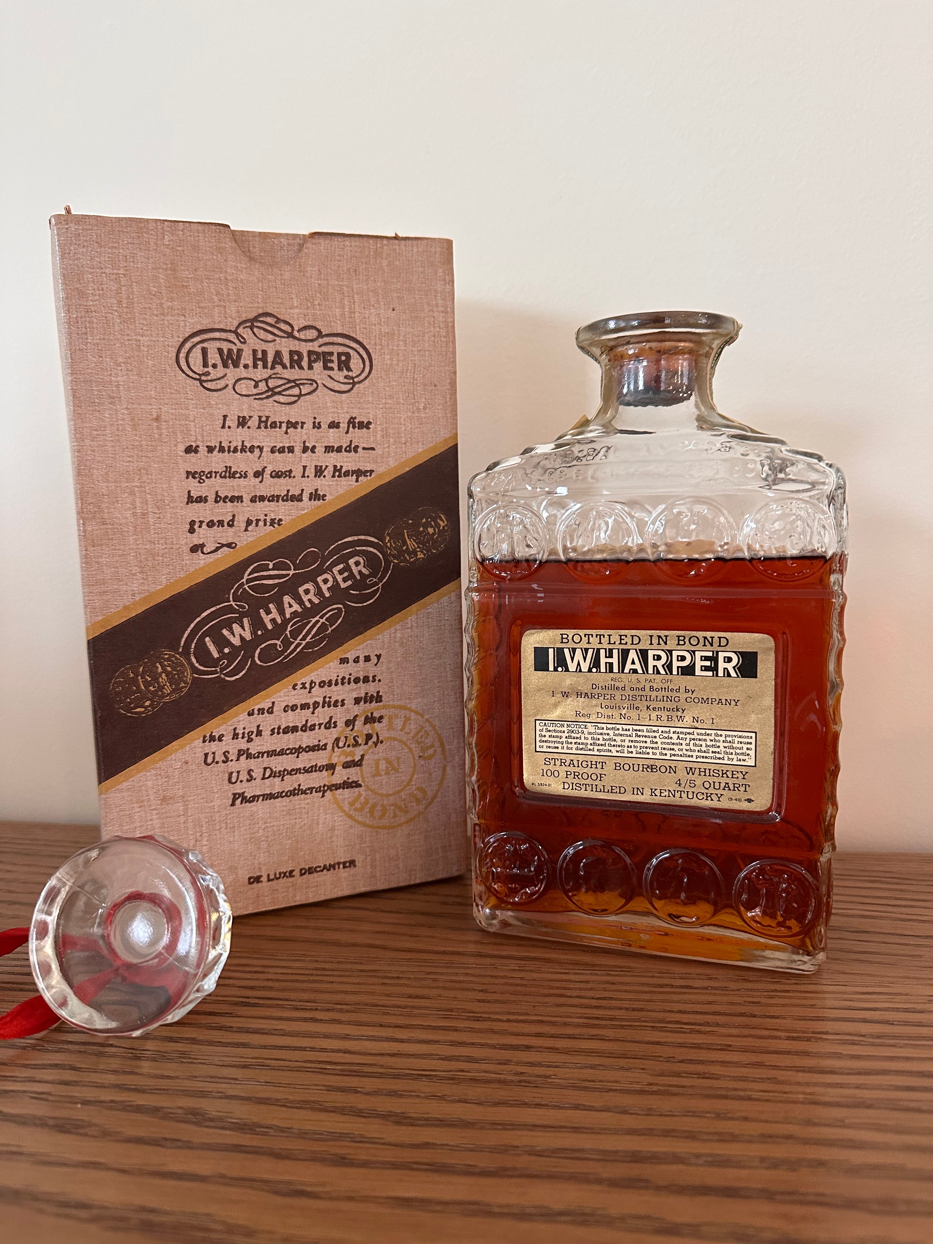 IW Harper Bottled in Bond Kentucky Bourbon Decanter Distilled 1946 Bottled 1950 4/5 Quart