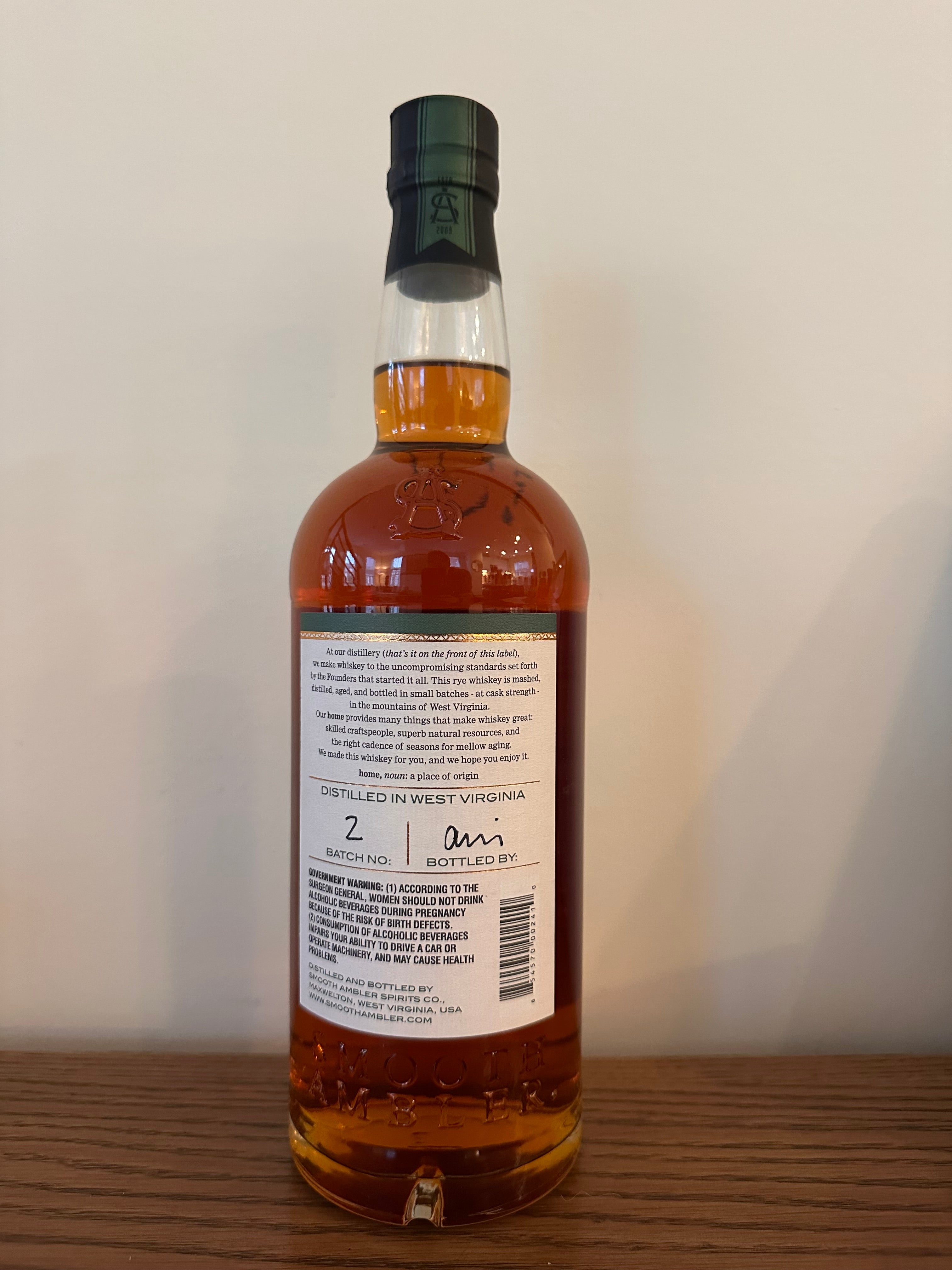 Smooth Ambler Founders Cask Strength Series Rye Whiskey Batch 2