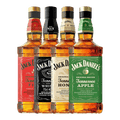 Jack Daniel's Black Label, Fire Cinnamon, Honey & Apple Tennessee Whiskey 750ml Bundle 4-Pack