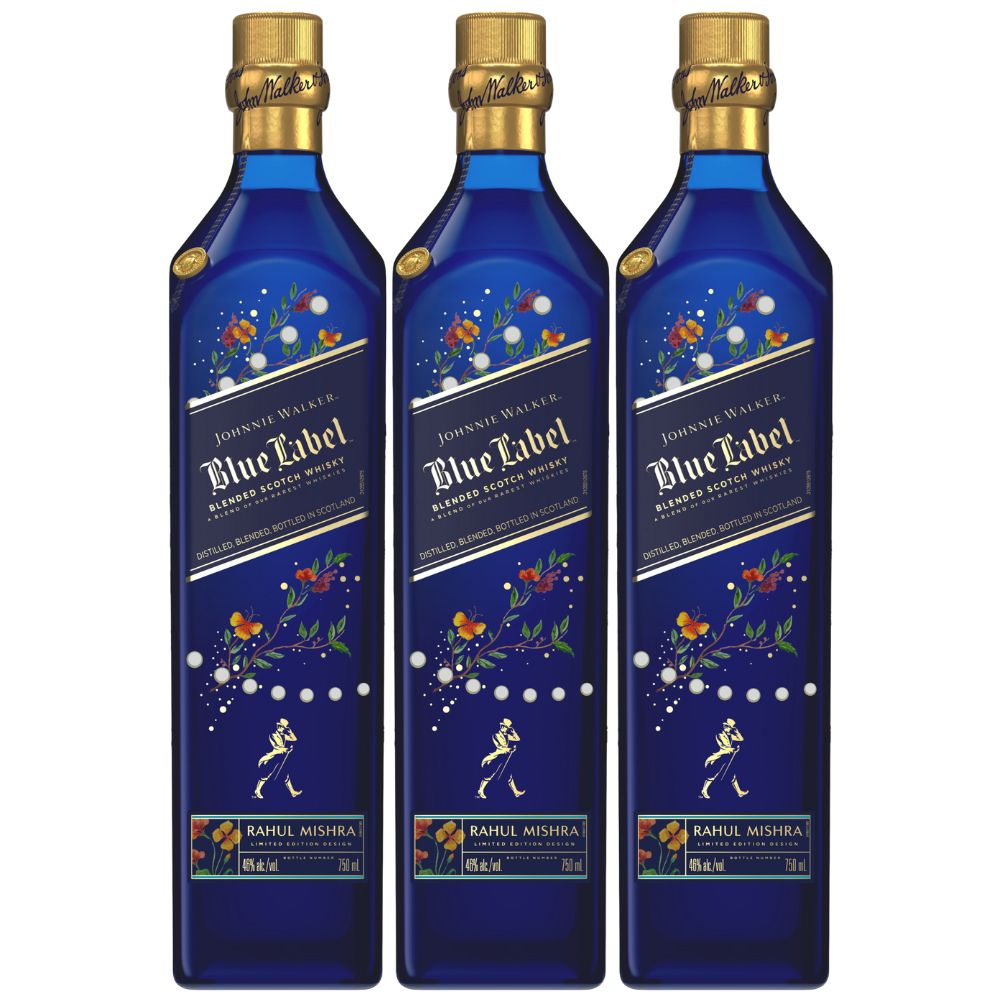 Johnnie Walker x Rahul Mishra Blue Label Diwali Limited Edition Blended Scotch Whisky 750ml Bundle 3-Pack