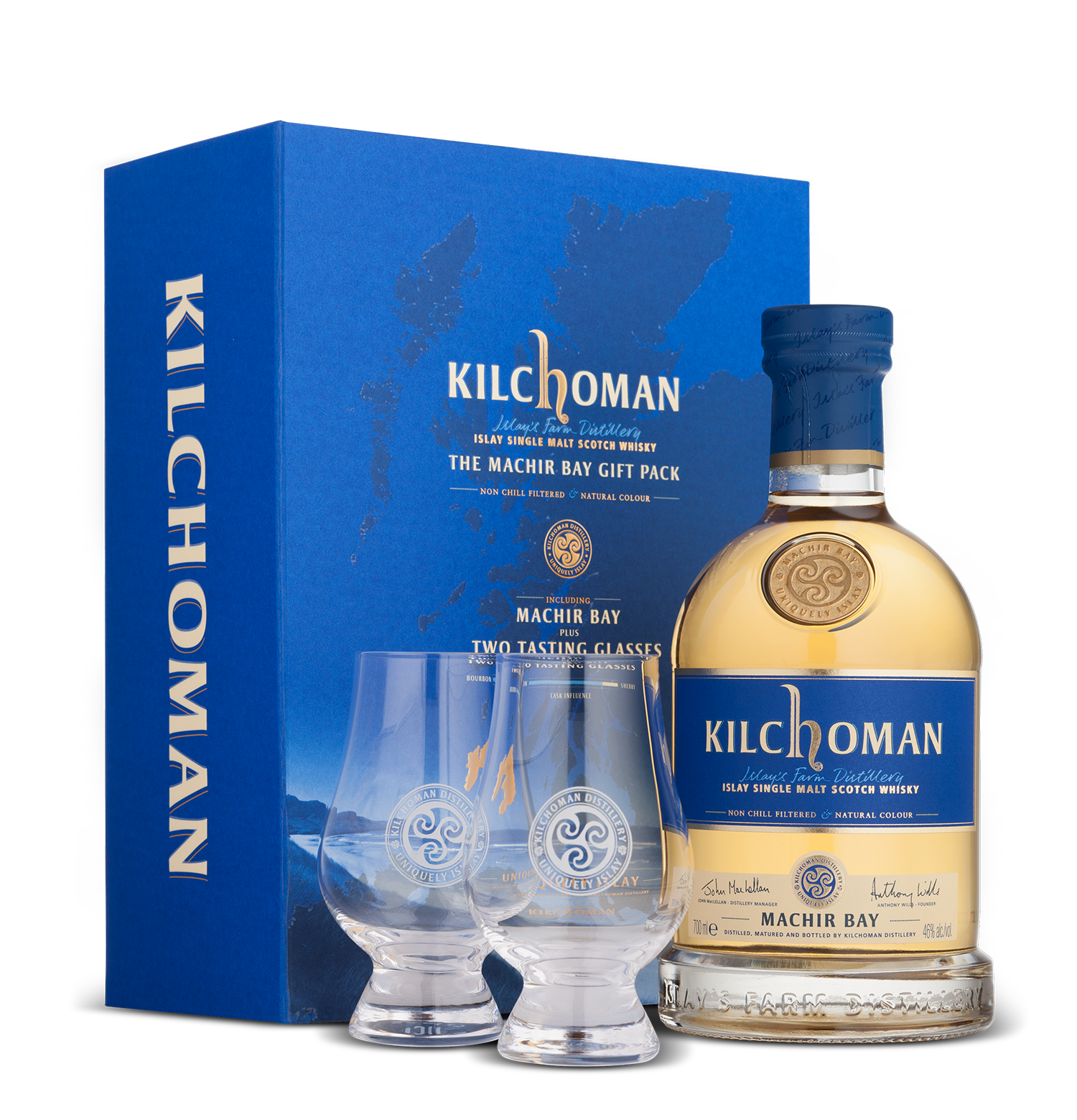 Kilchoman Machir Bay Single Malt Scotch Whisky 700ml with 2 Glass Gift Pack
