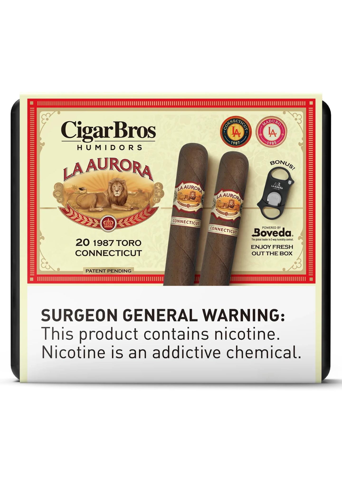 La Aurora 1987 Toro Connecticut Cigar With Personal Humidor by CigarBros (Box of 20)