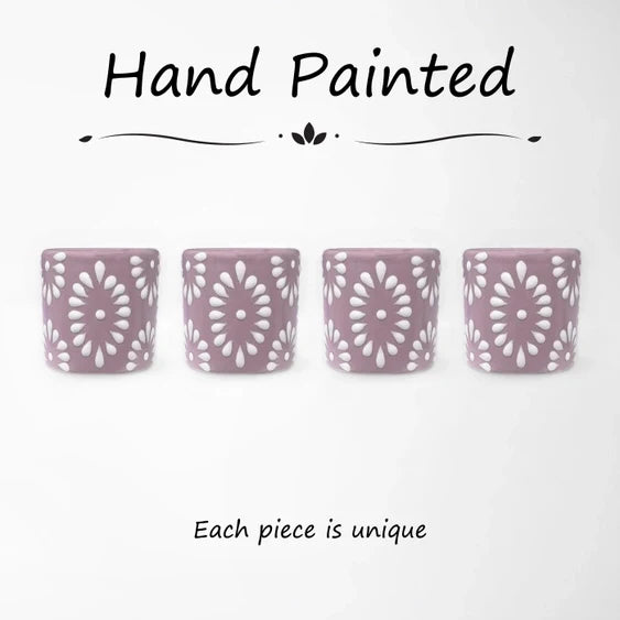 Lilac & White Talavera Design Ceramic Hand Printed Shot Glasses 1.6-Oz