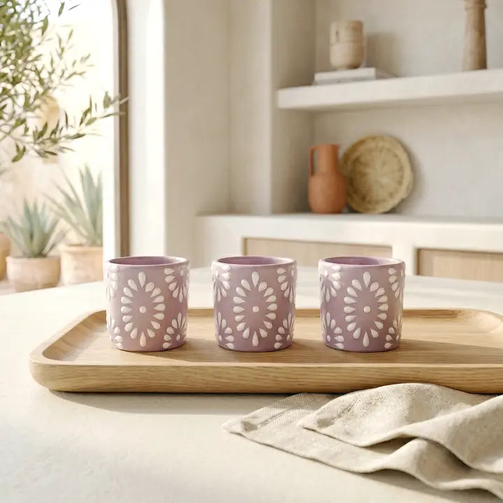 Lilac & White Talavera Design Ceramic Hand Printed Shot Glasses 1.6-Oz