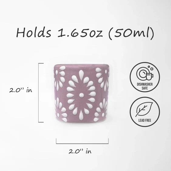 Lilac & White Talavera Design Ceramic Hand Printed Shot Glasses 1.6-Oz