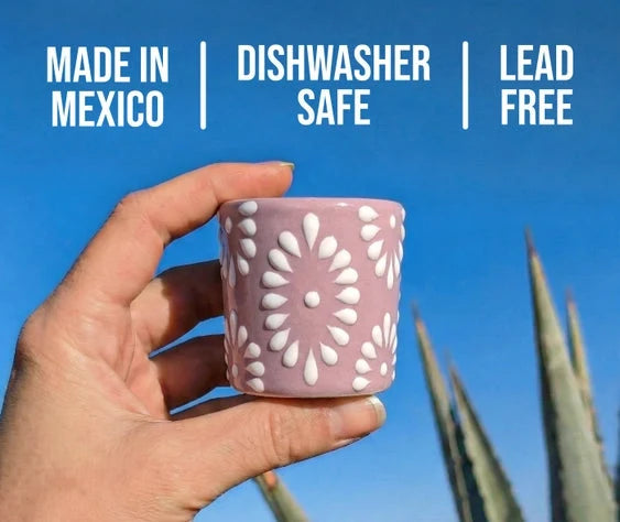 Lilac & White Talavera Design Ceramic Hand Printed Shot Glasses 1.6-Oz