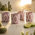 Lilac & White Talavera Design Ceramic Hand Printed Shot Glasses 1.6-Oz