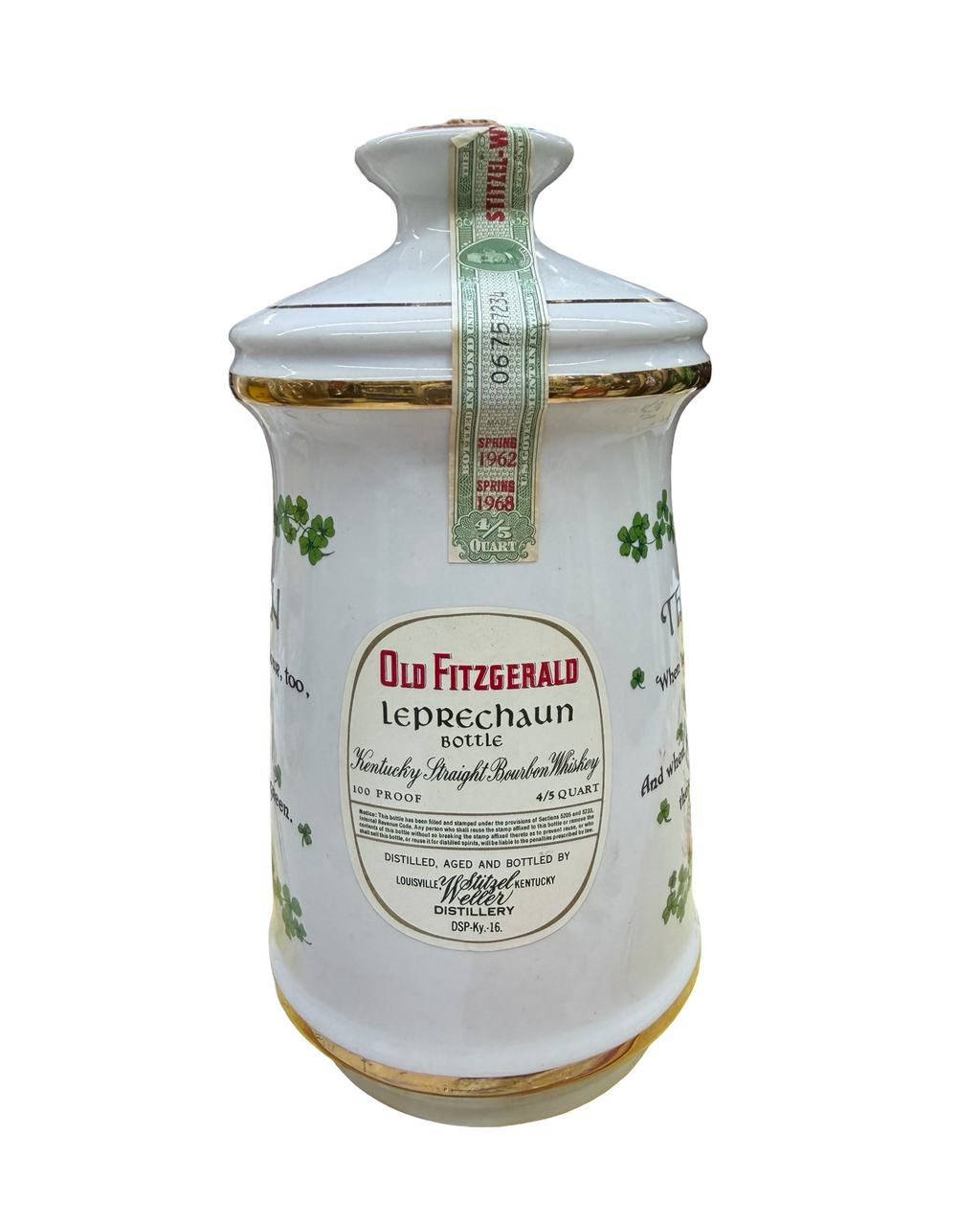 Old Fitzgerald 1962 - 1968 Spring Leprechaun Bottle Kentucky Bonded Bourbon Whiskey 4/5 Quart