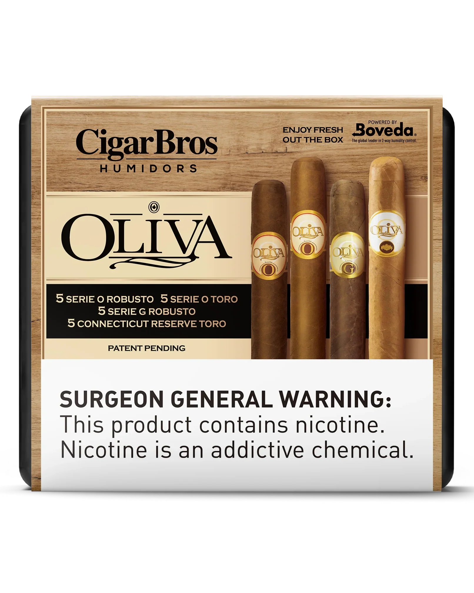 Oliva Connecticut Reserve, Serie G Toro, Serie O Toro & Serie O Robusto Cigars Variety Set With Personal Humidor by CigarBros (Box of 5+5+5+5)
