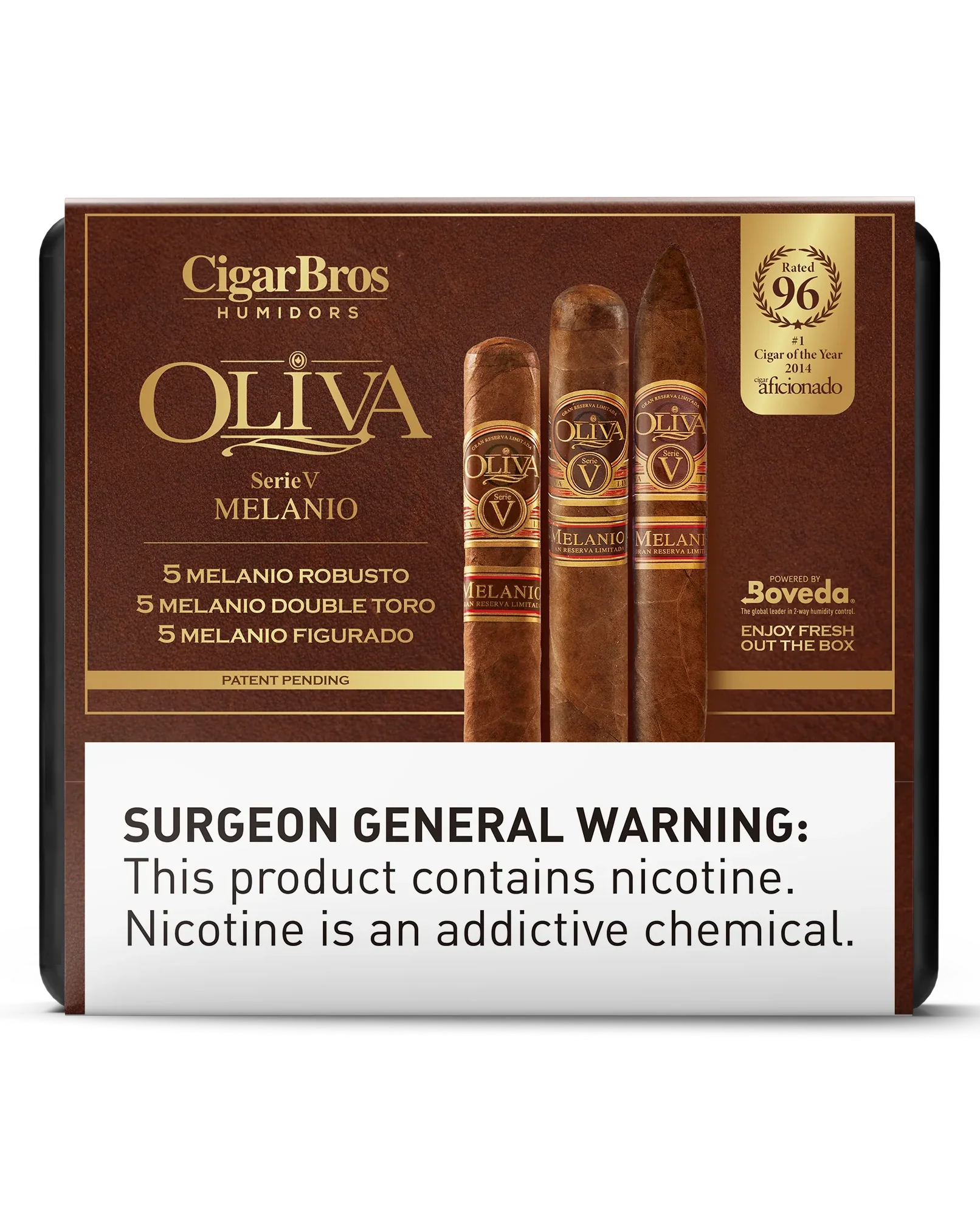 Oliva Serie V Melanio Robusto, Melanio Double Toro & Melanio Figurado Cigars Variety Set With Personal Humidor by CigarBros (Box of 5+5+5+5)