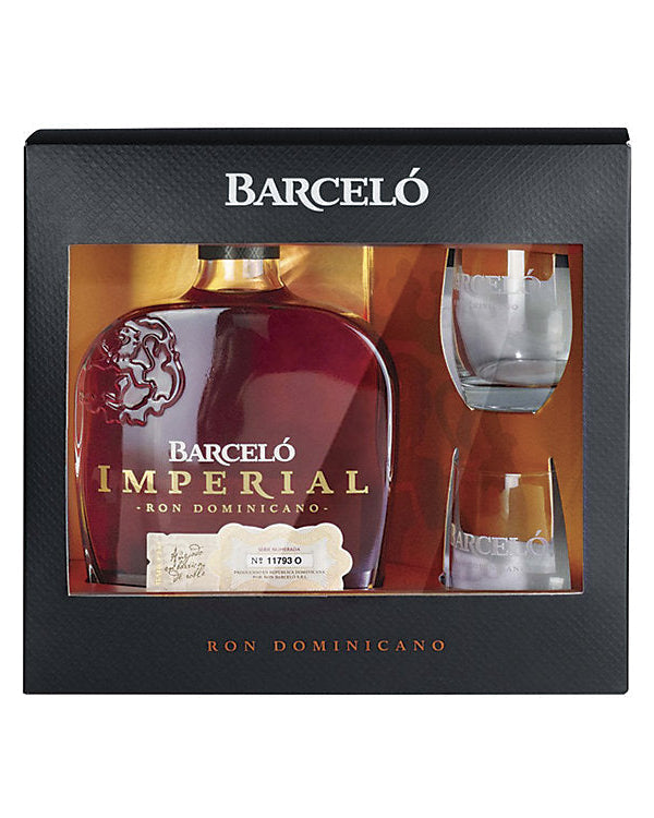 Ron Barcelo Imperial Rum With 2 Rocks Glasses 750ml