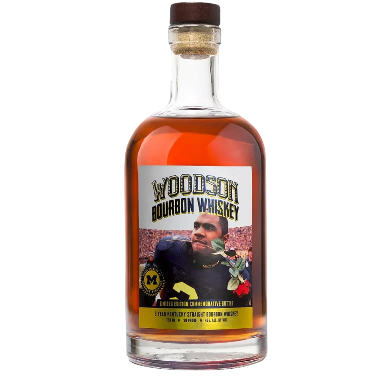 Woodson Whiskey *Signed Edition University of Michigan Charles Woodson "Rose In Mouth" Limited Edition Commemorative Bottle 750ml