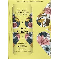 Two Chicks Tequila Lemon & Lime Cocktail Sparkling Citrus Margarita 4 Pack 12 FL (355ml )