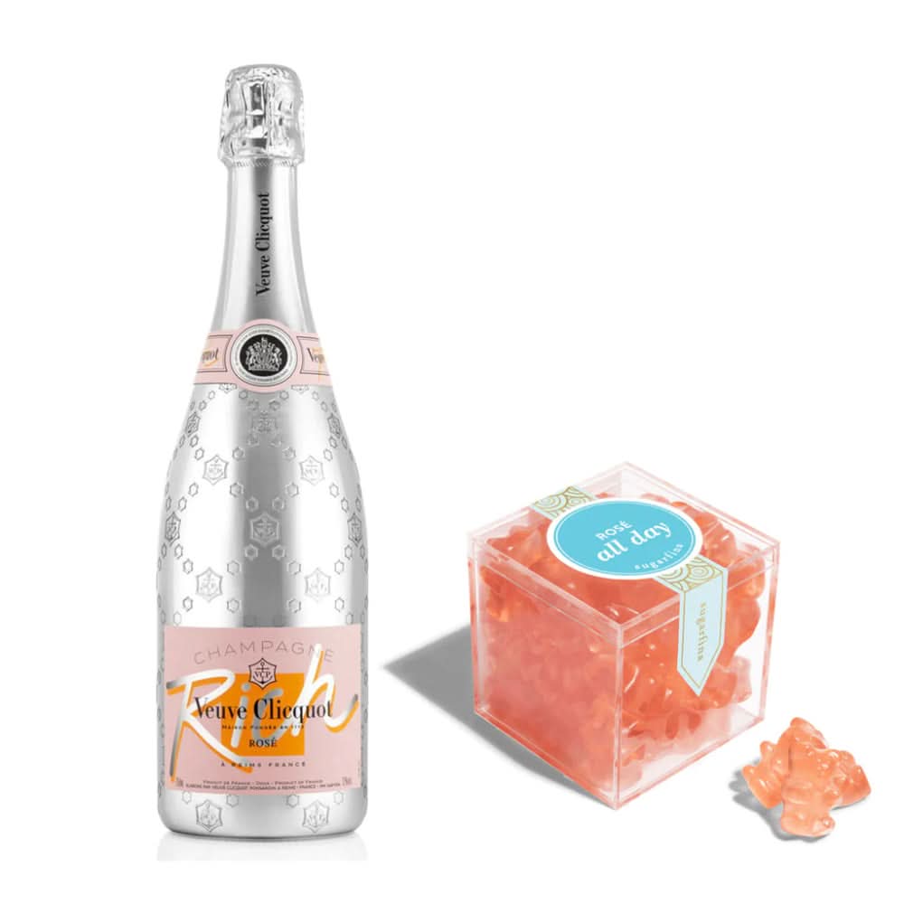 Veuve Clicquot Rich Rose Champagne with Sugarfina Rose All Day Bears 750ml