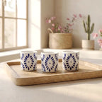 White & Blue Talavera Design Ceramic Hand Printed Shot Glasses 1.6-Oz