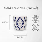 White & Blue Talavera Design Ceramic Hand Printed Shot Glasses 1.6-Oz