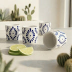 White & Blue Talavera Design Ceramic Hand Printed Shot Glasses 1.6-Oz