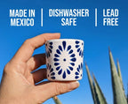 White & Blue Talavera Design Ceramic Hand Printed Shot Glasses 1.6-Oz