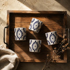 White & Blue Talavera Design Ceramic Hand Printed Shot Glasses 1.6-Oz