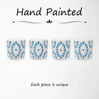 White & Turquiose Talavera Design Ceramic Hand Printed Shot Glasses 1.6-Oz