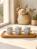 White & Turquiose Talavera Design Ceramic Hand Printed Shot Glasses 1.6-Oz