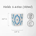 White & Turquiose Talavera Design Ceramic Hand Printed Shot Glasses 1.6-Oz