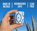 White & Turquiose Talavera Design Ceramic Hand Printed Shot Glasses 1.6-Oz