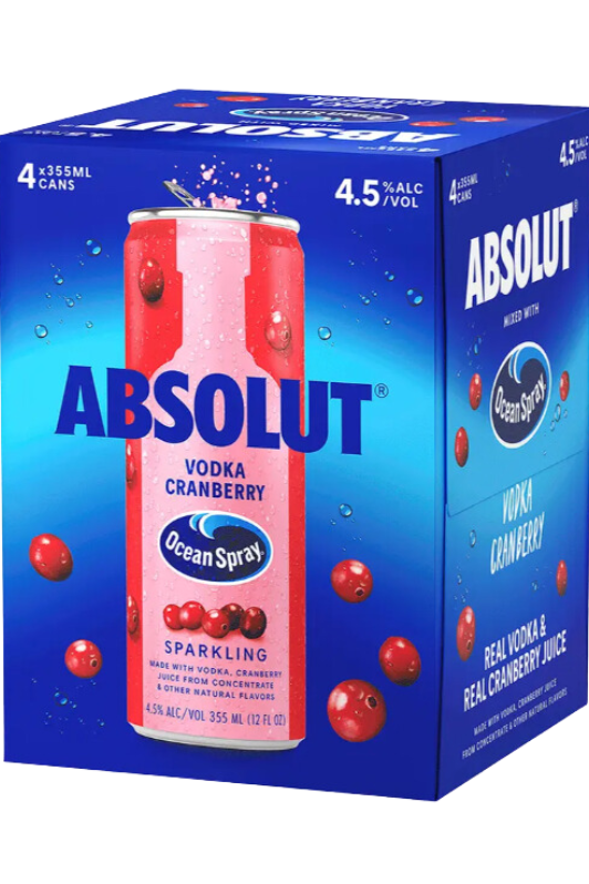 Absolut Cherrykran Vodka 355ml Can 4-Pack