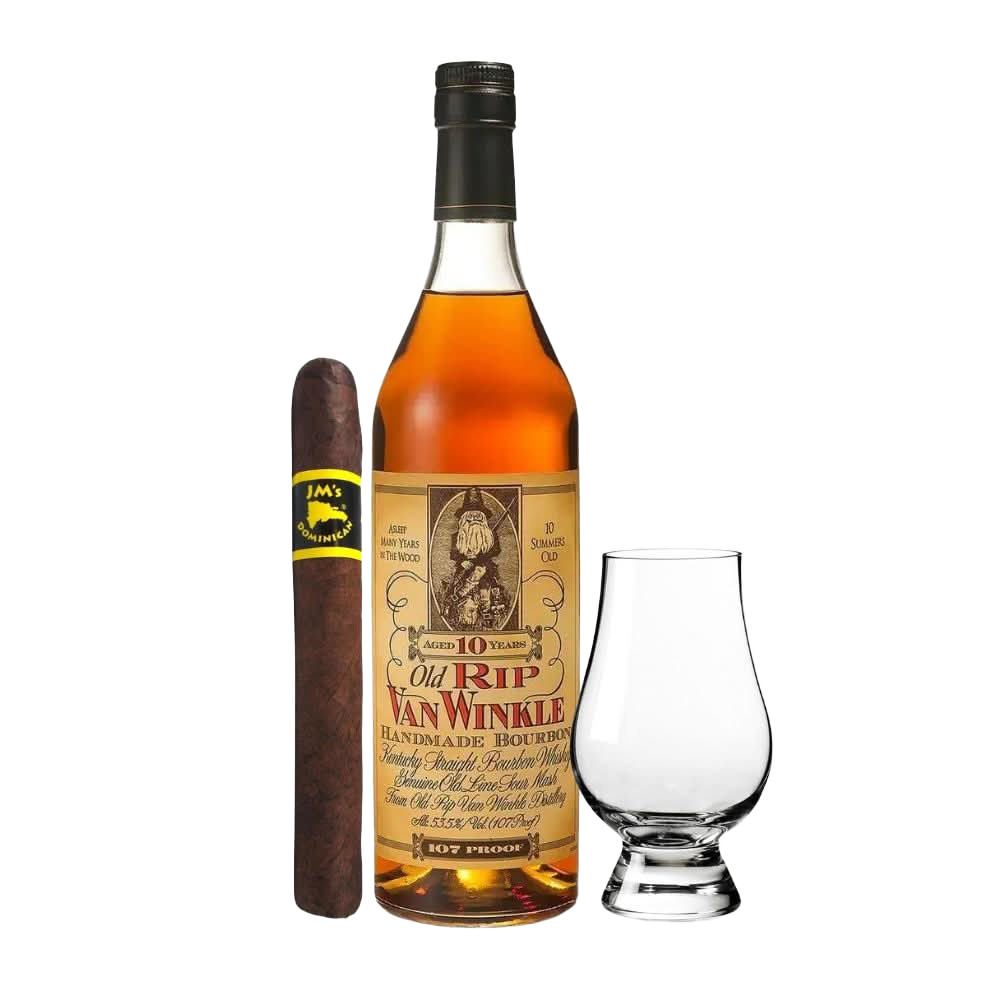 Old Rip Van Winkle Handmade 10 Year Old Kentucky Straight Bourbon Whiskey 750ml With Glencairn Glass & Cigar